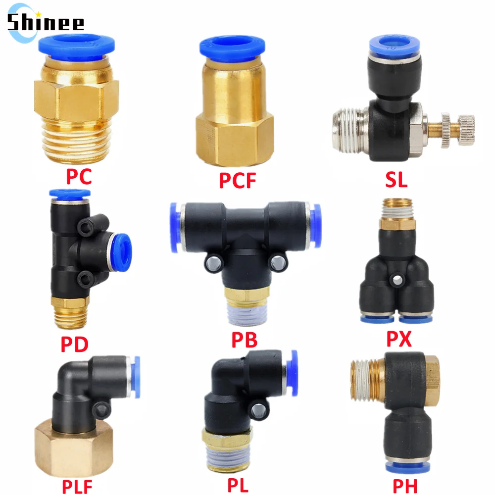 공압 공기 커넥터 피팅 PC/PCF/PL/PLF 4mm 6mm 8mm 나사 1/8 "1/4 3/8 1/2 스트레이트 호스 피팅 파이프 퀵 커넥터