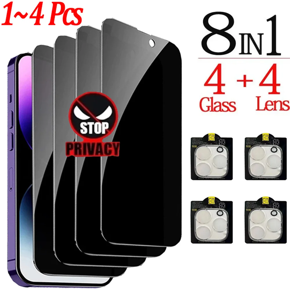 1~4PCS 아이폰 17 16 15 14 13 프로 맥스의 스파이 방지 유리 경우 iPhone 16 15 14 13 Pro Max 개인정보 보호 화면 보호 필름 및 카메라 보호 필름 경우 아이폰 15 12 11 프로의 Anti Spy Glass