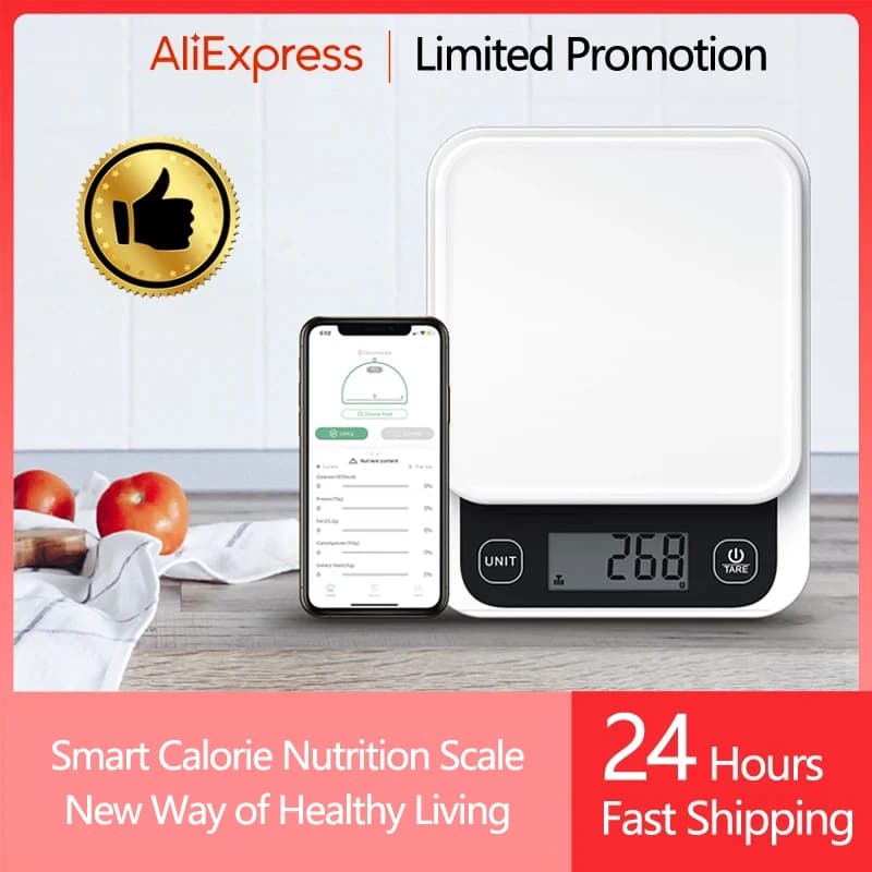 5kg/0.1g/1g 스마트 주방 저울 영양 저울 스마트 푸드 칼로리 저울 쿡 영양 계산기 앱으로 디지털 저울 굽기