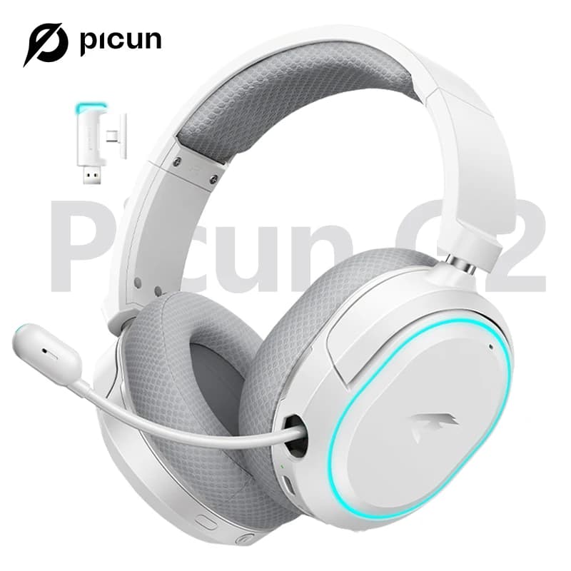 Picun G2 PC PS4 PS5 전화 스위치 용 2.4GHz Bluetooth 무선 게임용 헤드셋 5ms 낮은 대기 시간 7.1 서라운드 유선 헤드셋 ENC Mic