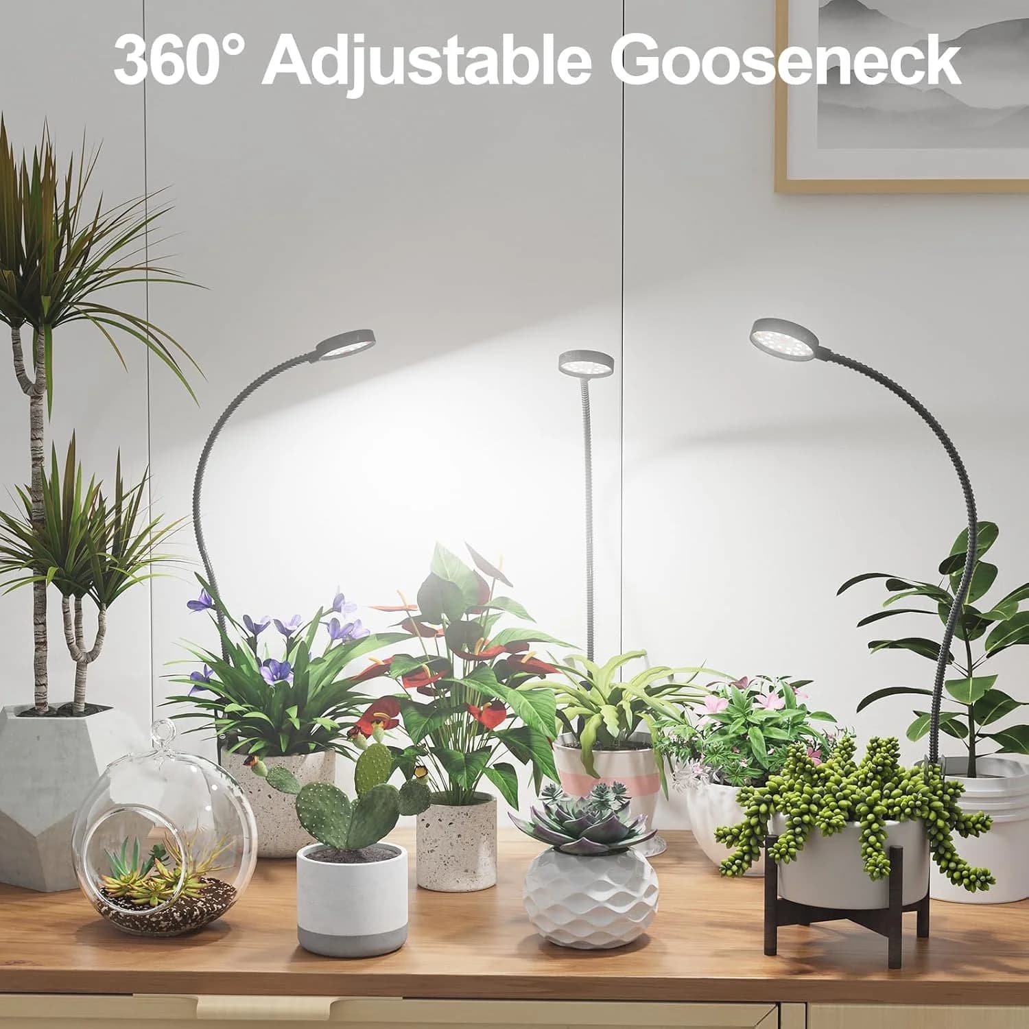 USB LED 식물등 6000K 풀 스펙트럼 화분용 조명 5V 구즈넥 클립형 식물 램프 디밍 가능 자동 ON/OFF 4/8/12/18시간