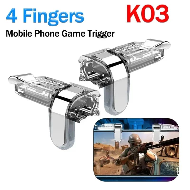 K03 모바일 폰 게임 트리거 컨트롤러 4핑거 PUBG 게임패드 조이스틱 조준 사격 L1 R1 합금 키 버튼 (아이폰/안드로이드용)