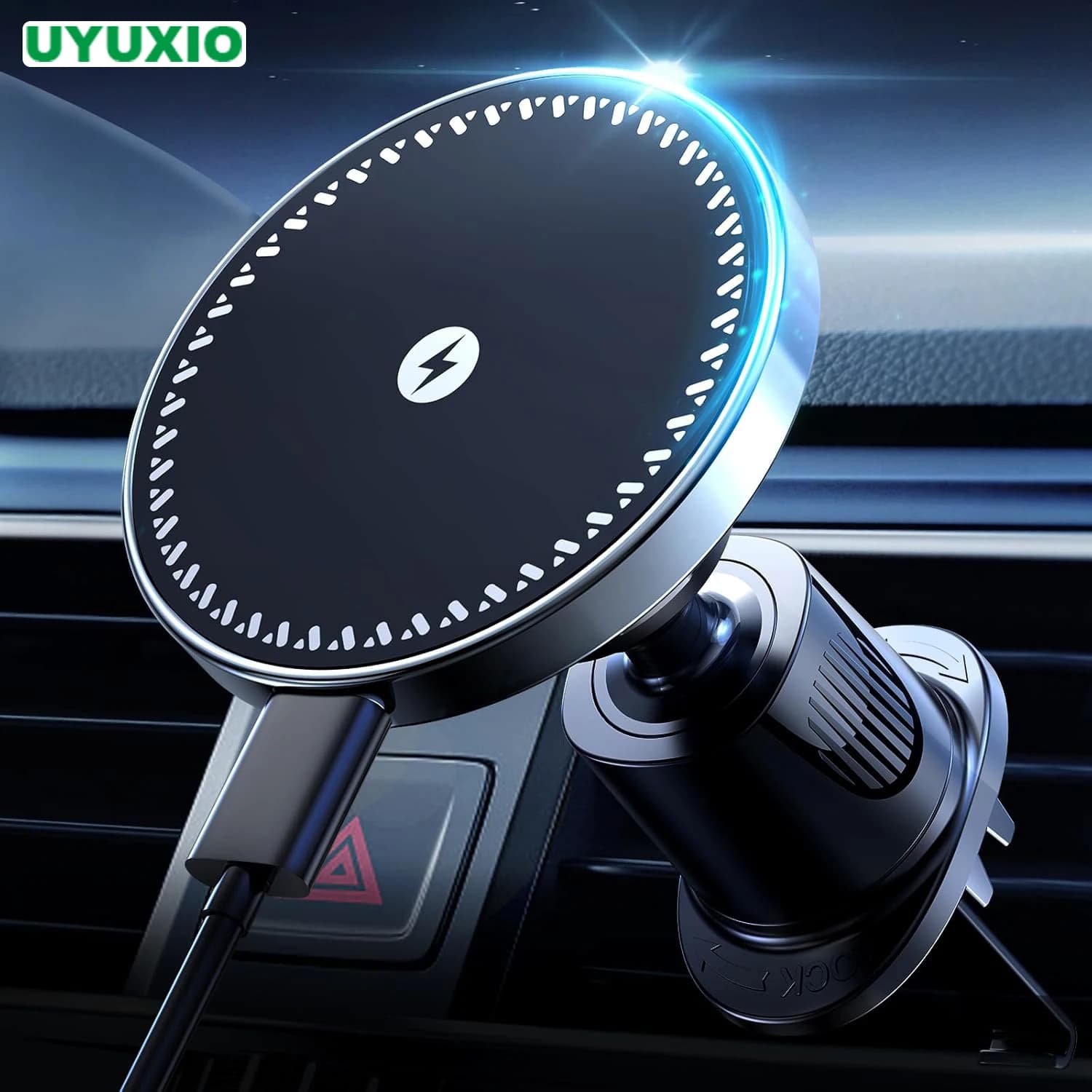 UYUXIO 강력한 마그네틱 무선 차량용 전화 충전기 어댑터, 에어 벤트 차량용 전화 거치대, 아이폰 16 15 14 13 프로 맥스 플러스 12, 15W