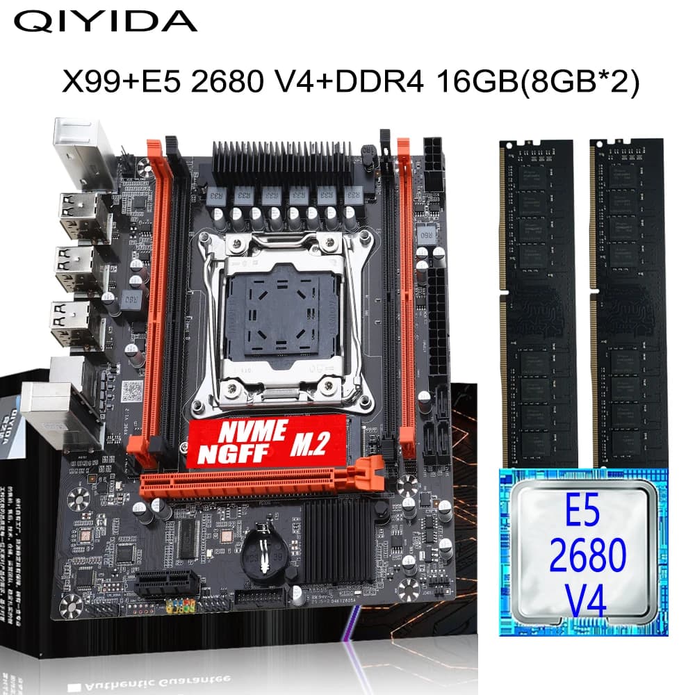 X99 게이밍 마더보드 키트, 제온 E5 2680 V4, DDR4 16GB(8Gx2) RAM, M.2 NVME NGFF SATA USB 포함, 데스크탑 PC용