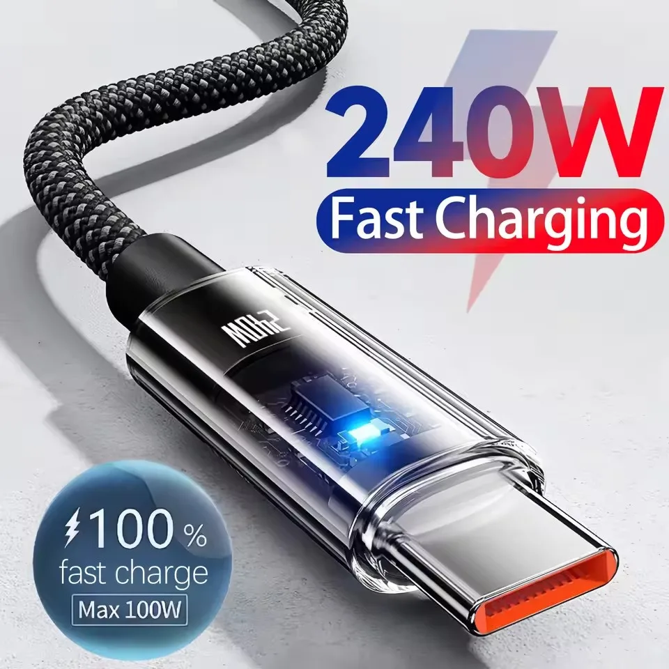 240W 나일론 USB 타입 C 초고속 충전 케이블 삼성 샤오미 화웨이 아너 LED 디지털 디스플레이 USB C 충전기 데이터 케이블