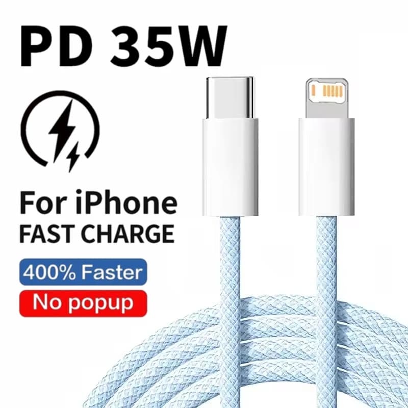 아이폰 13 14 Pro Max 11 12 mini X XR XS Max 7 8 Plus용 35W 고속 충전 PD 케이블 (브레이드) USB-C 데이터 케이블 1m 2m