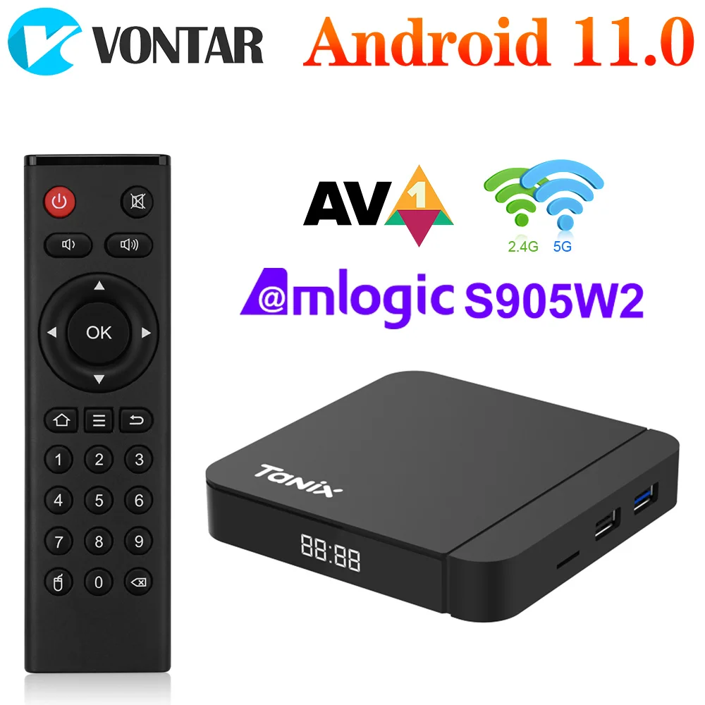 타닉스 W2 스마트 TV 박스 안드로이드 11 암로직 S905W2 4GB 64GB AV1 지원 듀얼 와이파이 미디어 플레이어 TV박스 셋톱박스 32GB 2GB 16GB