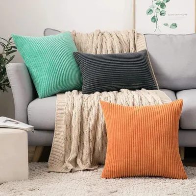 Supersoft 코듀로이 쿠션 커버 솔리드 스트라이프 던지기 베개 커버 소파 침대 거실 장식 베개 케이스