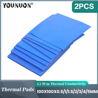 2 조각 100x100mm 열 패드 0.5mm/1mm/1.5mm/2mm/2.5mm/3mm/4mm/5mm 두께 GPU CPU 방열판 냉각 전도성 실리콘 패드