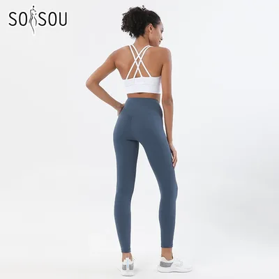 SOISOU 나일론 요가 세트, 여성용 운동복, 체육관 피트니스 세트, 레깅스 스포츠 브라, 통기성 스포츠웨어, 여성 의류, 2 피스