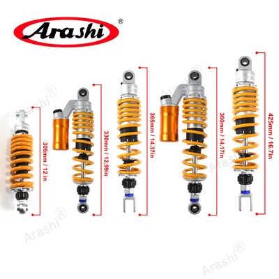 아라시 리어 쇼크 업소버, 질소 에어 쇼크 리어 서스펜션, 혼다, 야마하, 스즈키, 425mm, 365mm, 360mm, 330mm, 305mm