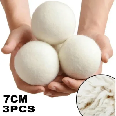 3Pcs 양모 건조기 공 유기농 (7CM), 재사용 가능한 뉴질랜드 천연 직물 연화제, 세탁기 용 건강한 세탁 공