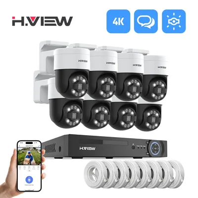 H.view 8Ch 4K 5MP 8MP Cctv 보안 카메라 시스템 Ptz 홈 비디오 감시 키트 야외 IP 카메라 휴머노이드 감지