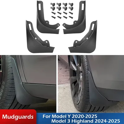 매트 블랙 스플래시 가드 머드 플랩 2020 - 2025 Tesla Model Y Juniper Model 3 Highland Mudflap 드릴 구멍 필요 없음