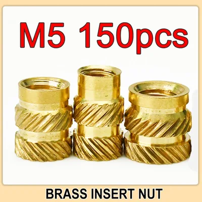 150pcs M5 황동 핫멜트 열 삽입 너트 널링 스레드 삽입 삽입 이중 능 직물 구리 너트 플라스틱 케이스 내장
