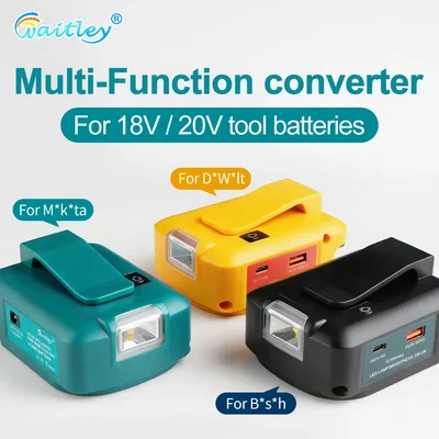 Makita/Dewalt/Bosch 18V/20V 배터리용 Waitely 손전등 어댑터(LED 조명 램프 출력 포함) 보조베터리 확장 액세서리
