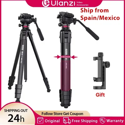 Ulanzi OMBRA DSLR 카메라용 1.6M 비디오 여행 삼각대 360 ° 파노라마 유체 드래그 팬 삼각대 최대 하중 6kg Arca 스위스 플레이트
