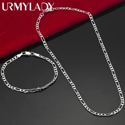 고귀한 새로운 도착 925 스털링 실버 4MM 체인 남성 여성 팔찌 목걸이 쥬얼리 세트 레이디 Christma 선물 매력 결혼식