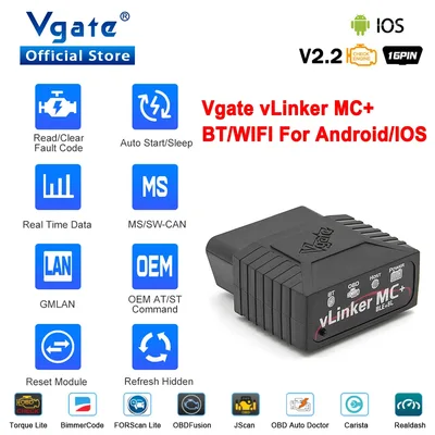 Vgate VLinker MC ELM327 V2.2 블루투스 3.0 4.0 OBD2 스캐너 OBD 2 BimmerCode FORScan 자동차 진단 도구 ELM 327 V1.5