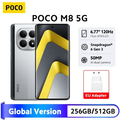 새로운 POCO M8 5G 스마트폰 글로벌 버전 스냅드래곤 ®   6세대 3 50MP 카메라 6.77인치 120Hz AMOLED 디스플레이 5520mAh 45W 충전 NFC