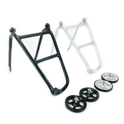 Brompton 자전거 후면 랙 및 이지 휠 미니 q형 후면 수하물 캐리어, 알루미늄 합금 카고 랙 블랙 실버