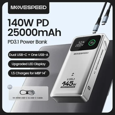 MOVESPEED M25Pro 140W 파워 뱅크 25000mAh PD3.1 고속 충전 휴대용 외장 배터리 100W 파워뱅크 맥북 노트북용