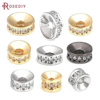 4MM 6MM 8MM 10MM 18K 골드 컬러 황동 및 지르콘 휠 팔찌 스페이서 비즈 쥬얼리 제작 용품 DIY 액세서리