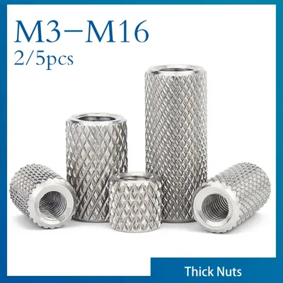 2/5pcs 라운드 널링 커플 링 너트 M3 M4 M5 M6 M8 M10- M16 스테인레스 스틸 긴 확장 엄지 너트 조이기