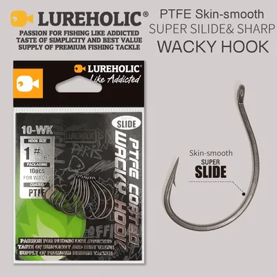 LUREHOLIC PTFE 슈퍼 슬라이드 드롭 샷용 엉뚱한 후크 스테인레스 스틸 오프셋 엉뚱한 후크 크랭크 웜 Fishhook 낚시 액세서리