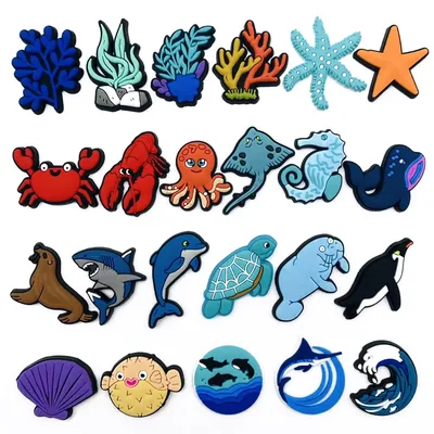 1-23Pcs 나막신 샌들 버클 장식에 대 한 바다 세계 구두 매력 핀 바다 동물과 PVC 구두 액세서리