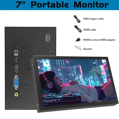 RPI/PC/TV/DVD/CVBS를 위한 AV BNC 1024 × 600 LCD 스크린 IPS 작은 디스플레이 스크린을 가진 7 인치 소형 모니터 휴대용 HD/Vga 모니터