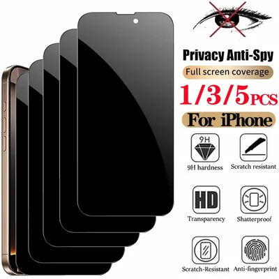 1/3/5 PCS 개인 정보 보호 강화 유리 iPhone 17 16 15 Pro Max 엿보기 방지 화면 보호기  iPhone 16 스파이 방지 전면 유리 iPhone 15 14 Plus 엿보기 방지 보호 필름 iPhone 16 Pro Privacy Glass 용 iphone 17 16e 14 13 12 11