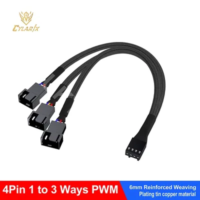 Cylarix PWM 팬 분배기 케이블 PC 4Pin 1 ~ 4 가지 방법 팬 전원 확장 어댑터 케이블 검정색 슬리브 땋은 케이블 27cm/10.5 인치