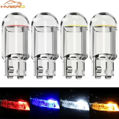 4X 자동차 W5W 194 T10 LED 유리 하우징 Cob 자동 전구 흰색 빨간색 파란색 노란색 트렁크 웨지 번호판 램프 돔 테일 백업 라이트
