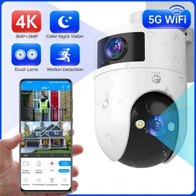 4K PTZ IP 카메라 야외 방수 듀얼 렌즈 5G WiFi 보안 카메라 자동 추적 비디오 감시 카메라 베이비 모니터