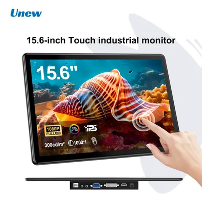 Unew 15.6 "터치 스크린 모니터 1920x1080 60Hz 16:9 IPS 디스플레이 HDMI Type-C VGA DVI for Raspberry Pi 산업용 CCTV 75*75mm VESA
