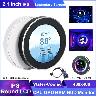 2.1 / 2.8 인치 IPS 보조 화면 480x480 USB 수냉식 원형 LCD CPU GPU RAM HDD 모니터링 AIDA64 PC 유형 C 디스플레이 없음