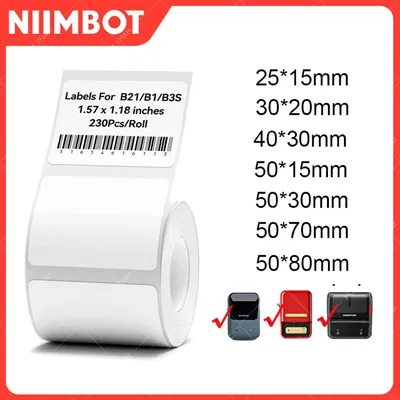 Niimbot B21/B1/B3S 열 라벨 스티커 용지 인쇄용 흰색 20-50mm 너비 의류 태그 상품 가격 식품 자체 접착