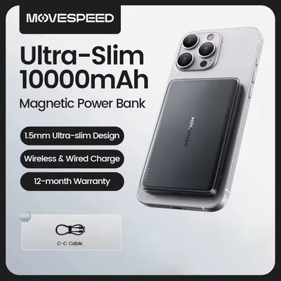 MOVESPEED S10 맥세이프 보조배터리 10000mAh 고PD20W 유선 속충전 파워뱅크 슬림 휴대용 무선보조베터리 아이폰 16 15 14 13 12 시리즈 삼성 S24용 보조 배터리