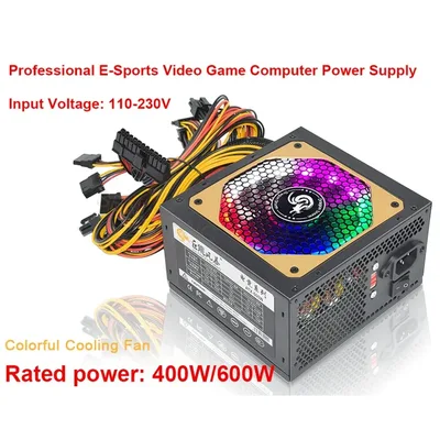 전문 E-스포츠 비디오 게임 컴퓨터 전원 공급 장치, ATX 400W, 600W, 110-230V, RGB 12V PC PSU, 150x140x85mm