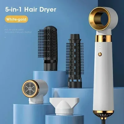 5-in-1 헤어 드라이어 (스트레이트너, 컬러 포함) 가정, 여행, 살롱용, 110V/220V 음이온 빠른 건조 스타일러 강풍