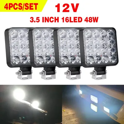 지프 트럭용 미니 LED 작업등, 오프로드 스포트라이트, 자동차 SUV ATV Barra LED 헤드라이트, 4 PCs, 12V, 48W