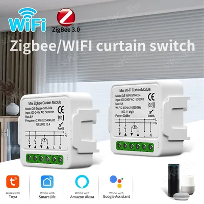 Tuya WiFi 스마트 커튼 스위치 롤러 블라인드 셔터 모듈은 Alexa 및 Google Home Assistant와 호환됩니다.