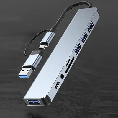USB C 허브 USB 스플리터 8 in 1 USB 확장기 (4개 USB 포트, 1개 USBC 포트, TF/SD 카드 리더, 오디오 출력) 맥북 호환