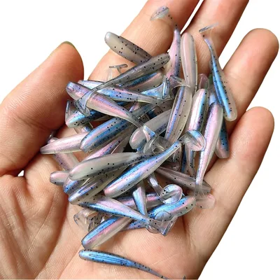 50PCS 마이크로 소프트 낚시 미끼 0.35g/35mm T-꼬리 웜 미끼 작은 인공 미끼 지그 Wobblers베이스 파이크 낚시 태클