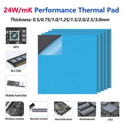 24W/MK GPU CPU 열 패드 방열판 냉각 전도성 실리콘 패드 80x40/100x100mm 고품질 열 패드 단열