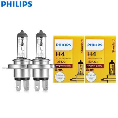 필립스 2PCS Vision H4 12V 60/55W P43t 기존 자동차 할로겐 헤드 램프 3200K 표준 교체 정품 하이 로우 빔 12342, 쌍