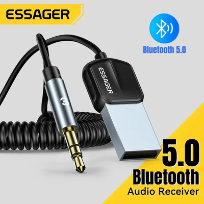 Essager USB 블루투스 5.0 수신기 Aux 블루투스 어댑터 자동차 3.5mm 잭 스피커 자동 Handfree 자동차 오디오 음악 송신기