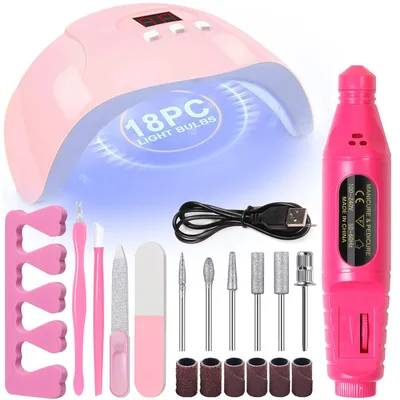 YIKOOLIN 7-in-1 네일 아트 도구 세트 LED UV 네일 램프 20000RPM Lectric 드릴 머신 네일 브러쉬 네일 분리기 연마 블록