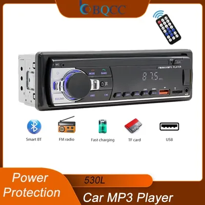 BQCC 530L 1 Din FM 자동차 라디오 BT TF AUX USB 빠른 충전 시간 표시 자동차 스테레오 LED 원격 제어 MP3 자동차 플레이어